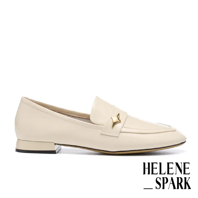 【HELENE_SPARK】時尚菱形釦牛油皮樂福低跟鞋(米)