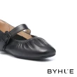 【BYHUE】日常舒適抓皺羊皮軟芯Q底瑪莉珍平底鞋(黑)