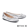 【BYHUE】簡約質感芭蕾風蝴蝶結牛皮軟芯Q底平底鞋(銀)