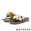 【MELROSE】美樂斯 綻放立體花朵造型全真皮夾腳厚底拖鞋(綠)