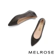 【MELROSE】美樂斯 氣質編織鏤空羊皮尖頭楔型低跟鞋(黑)