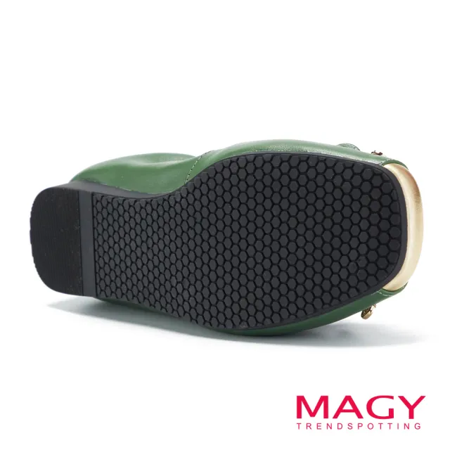 【MAGY】真皮蝴蝶結金屬鞋頭平底鞋(綠色)