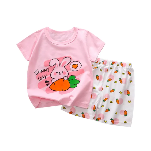 【JoyNa】兒童純棉短袖 兩件式家居服套裝(男童女童 上衣 短褲 圓領套裝)
