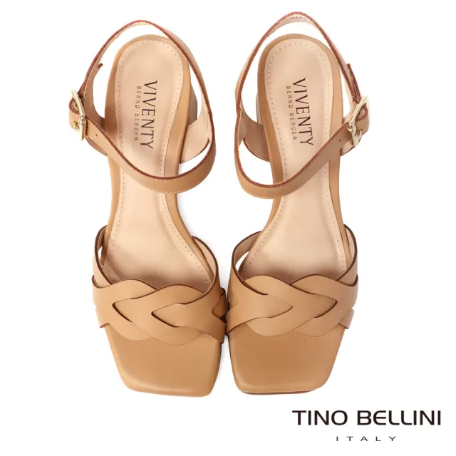 【TINO BELLINI 貝里尼】巴西進口全真皮編織麻花高跟涼鞋FSLV005(裸棕)