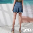 【IGD 英格麗】速達-網路獨賣款-俏麗荷葉抽鬚牛仔短裙(藍色)