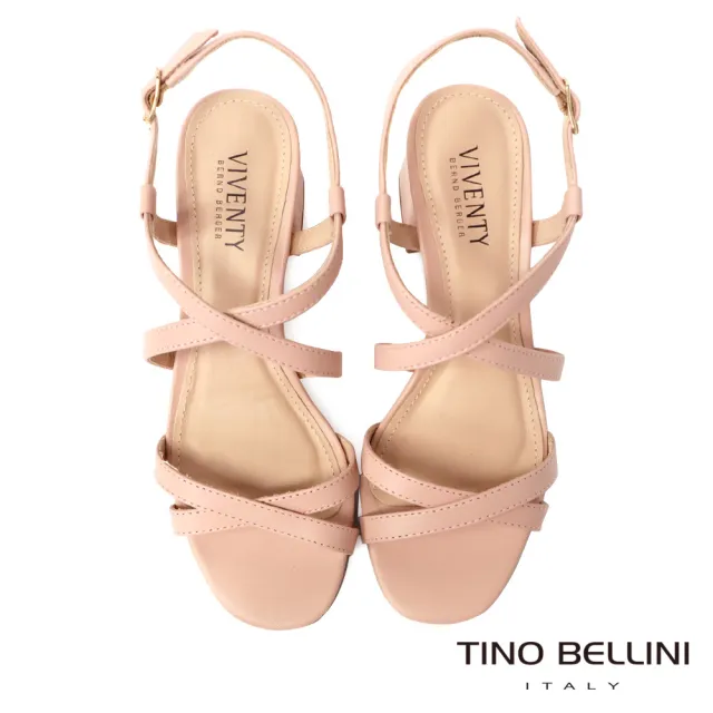 【TINO BELLINI 貝里尼】巴西進口全真皮雙交叉細帶高跟涼鞋FSLV006(粉紅)