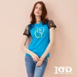 【IGD 英格麗】速達-網路獨賣款-IGD彩色字母蕾絲棉T(藍色)