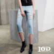 【IGD 英格麗】速達-網路獨賣款-個性刷色破壞窄版牛仔褲(藍色)