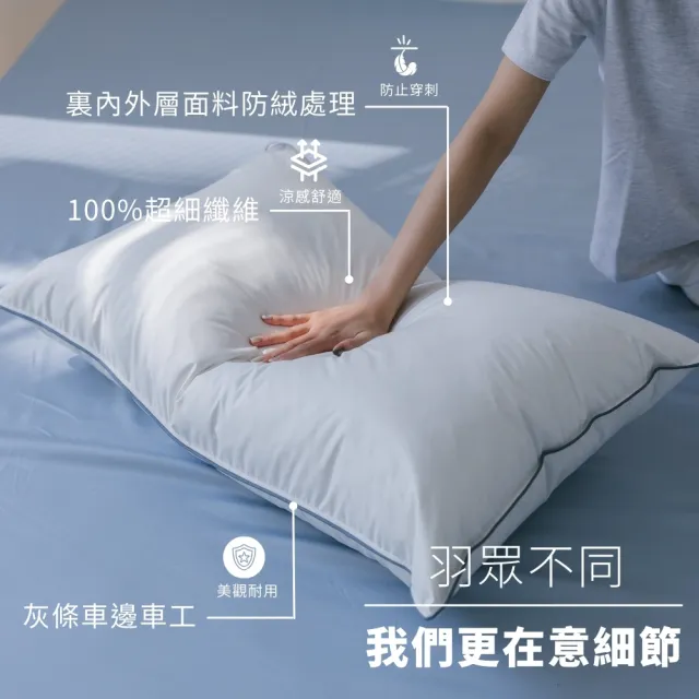 【iDOWN BEDDING】灰條舒適羽毛枕 1 入組(屬於中低枕、躺起來硬實感)