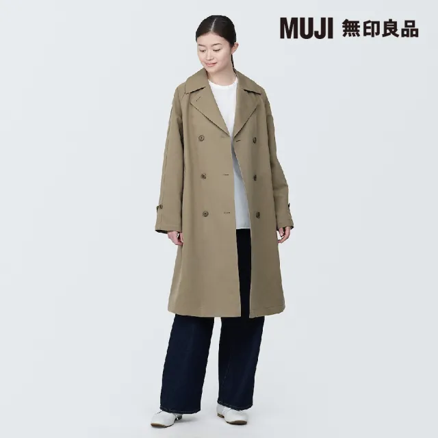 【MUJI 無印良品】女聚酯纖維撥水加工雙排扣大衣(共3色)