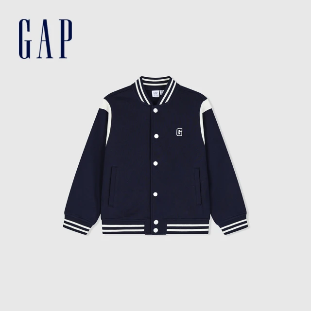 GAPGAP 男童裝 Logo小熊印花立領棒球外套-海軍藍(890309)