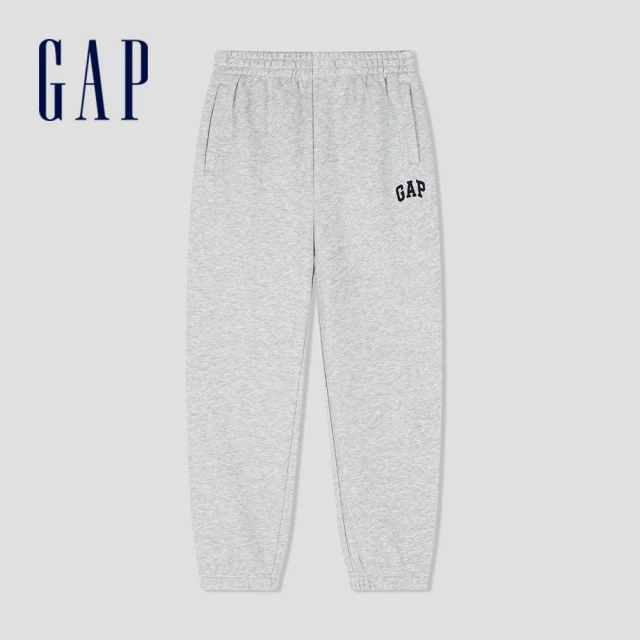 GAPGAP 男童裝 Logo束口鬆緊褲 碳素軟磨法式圈織系列-灰色(429343)