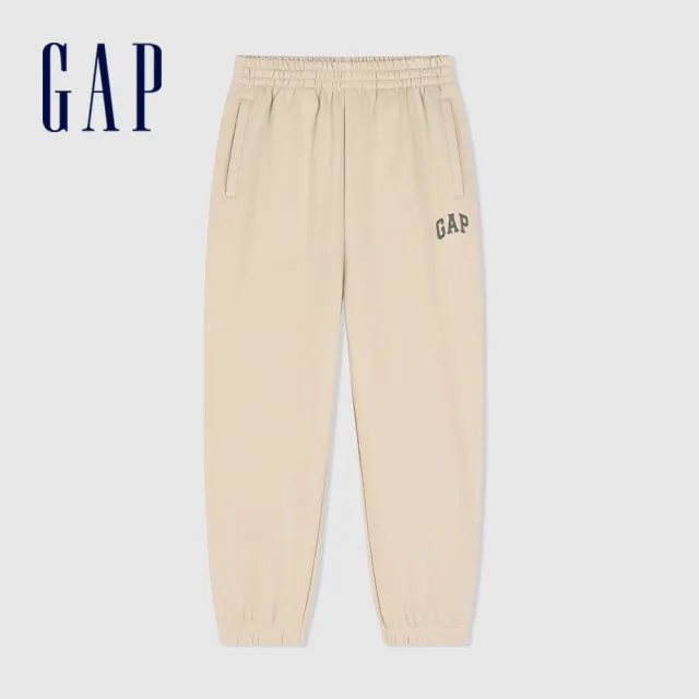 【GAP】男童裝 Logo束口鬆緊褲 碳素軟磨法式圈織系列-卡其色(429343)
