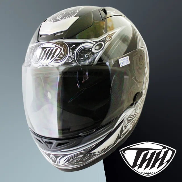 【THH】翅膀可掀式全罩安全帽TS41A-黑銀+新一代免洗安全帽內襯套6入(12H)