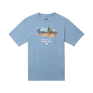 【The North Face】北面男款藍色沙漠綠洲印花寬鬆短袖T恤｜88GJQEO