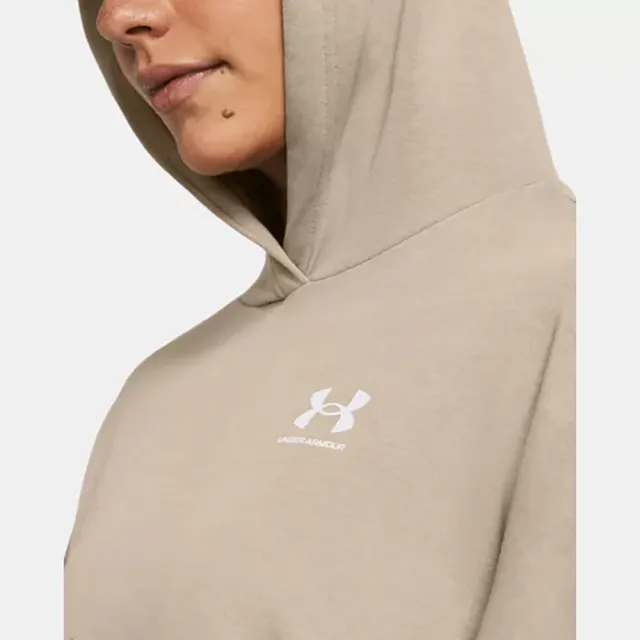 【UNDER ARMOUR】UA  女 Rival Terry OS 連帽長袖套頭衫 高地淺棕(1382736-204)