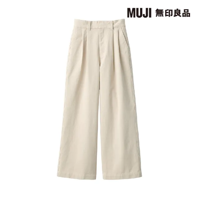 【MUJI 無印良品】女吉貝木棉混打褶寬版褲(共2色)