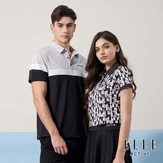 【ELLE ACTIVE】男款 休閒撞色拼接短袖POLO衫-黑色(EA24M2M1102-99)