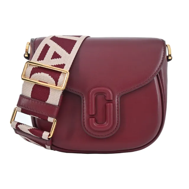 【MARC JACOBS 馬克賈伯】THE J MARC SADDLE 牛皮磁扣翻蓋斜背馬鞍包(小/酒紅)