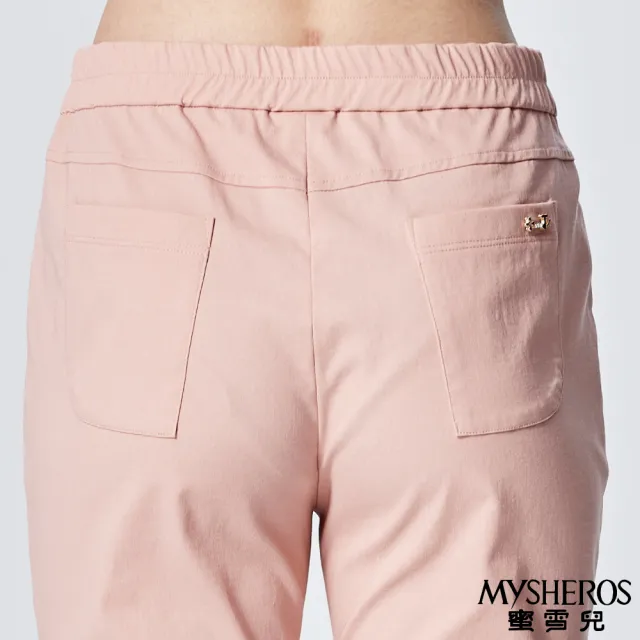 【MYSHEROS 蜜雪兒】休閒長褲 前釦拉鏈後鬆緊 質感設計造型口袋 修身顯瘦剪裁(二色任選)
