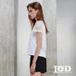 【IGD 英格麗】速達-網路獨賣款-優雅純色V領蕾絲上衣(白色)