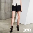 【IGD 英格麗】速達-網路獨賣款-氣質純色蕾絲拼接短褲(黑色)