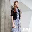 【IGD 英格麗】速達-網路獨賣款-都會蕾絲網紗五分袖短版外套(黑色)