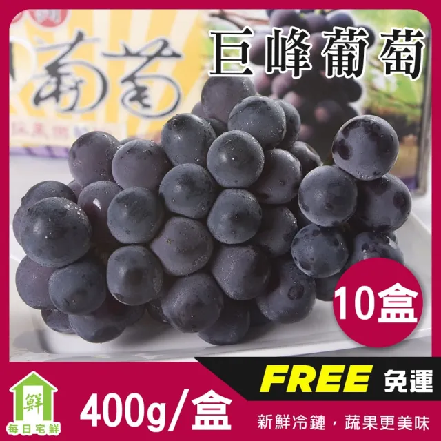 【每日宅鮮】台灣巨峰葡萄(400g±5% x10盒／箱 免運)
