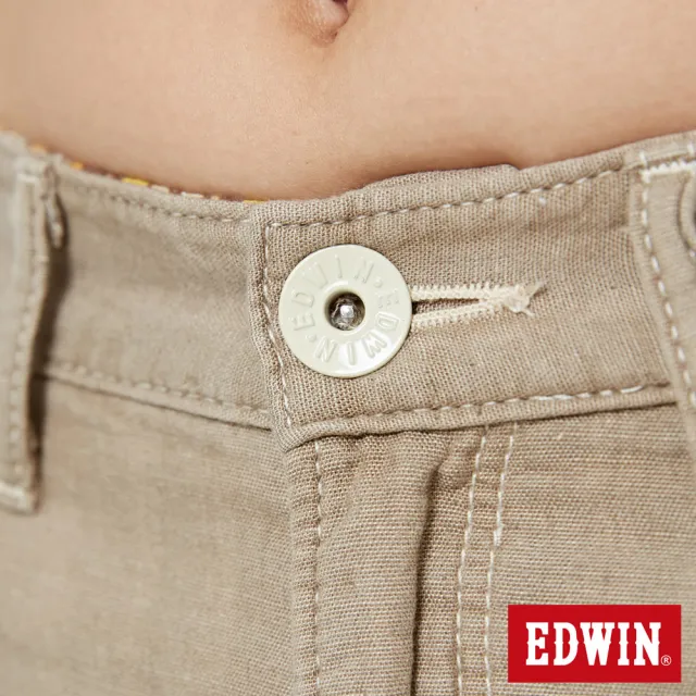 【EDWIN】女裝 MISS 503反摺條紋棉麻短褲(淺卡其)