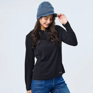 【ATUNAS 歐都納】女款Polygiene抑菌抗臭吸濕排汗防曬透氣薄長袖POLO衫(A1PSEE04W黑/戶外休閒/都會穿搭)