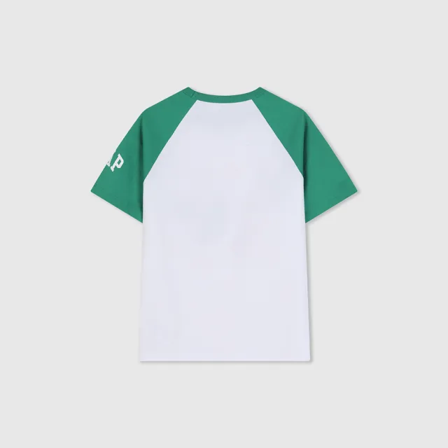 【GAP】男童裝 Gap x 功夫熊貓聯名 Logo純棉印花圓領短袖T恤-綠白撞色(890576)