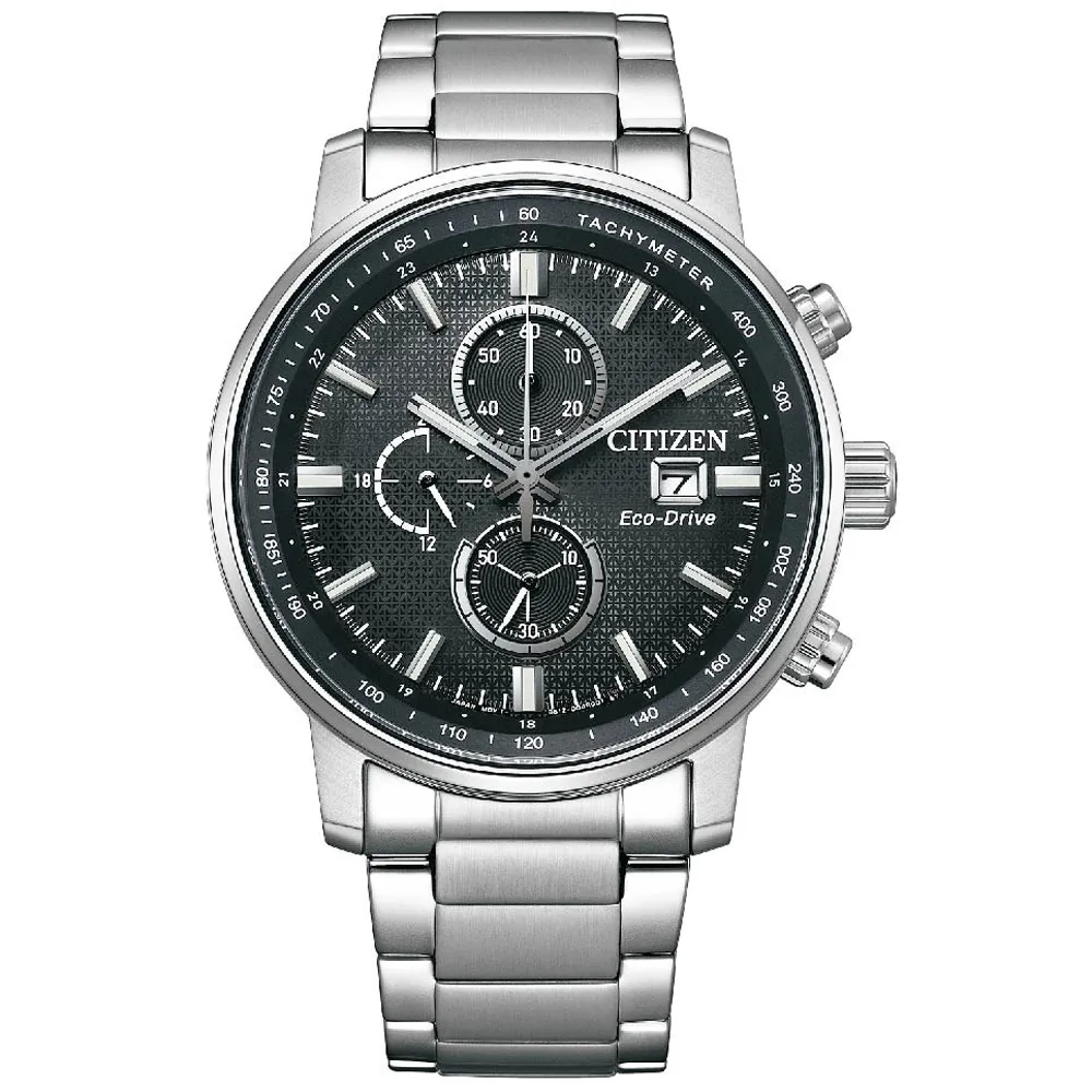【CITIZEN 星辰】Chronograph 亞洲限定光動能競速計時男錶-黑x銀/43mm 母親節限定(CA0840-87E)