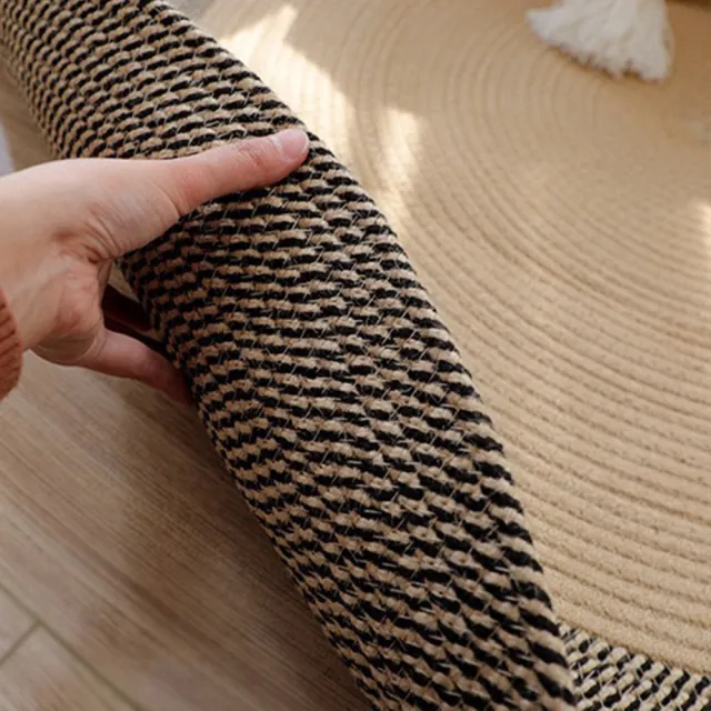 【凡尼塔】手工編織棉麻圓形地毯(120cm 日式 無印風 簡約 禪風 亞麻 編織地毯 客廳 房間 臥室 裝飾)