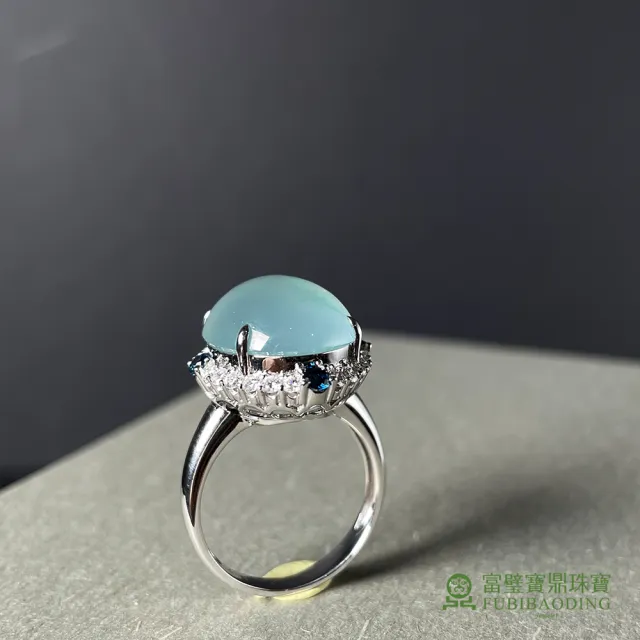 【Fubibaoding jeweler 富璧寶鼎珠寶】冰種翡翠大蛋面鑲4顆藍寶石戒(天然緬甸翡翠 冰種 藍寶石 國際圍#11)