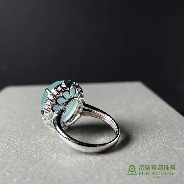 【Fubibaoding jeweler 富璧寶鼎珠寶】冰種翡翠大蛋面鑲4顆藍寶石戒(天然緬甸翡翠 冰種 藍寶石 國際圍#11)