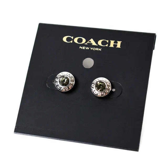 【COACH】圓型LOGO水鑽針式耳環-銀色