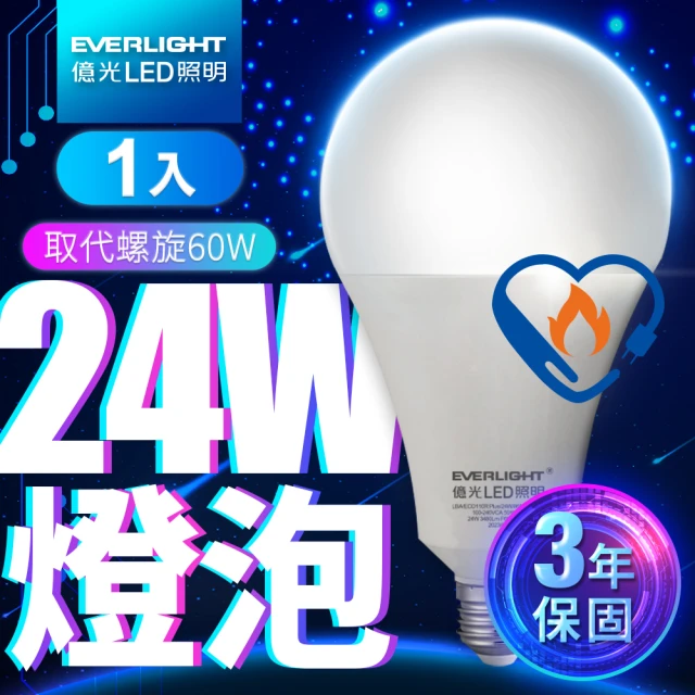 Everlight 億光 1入組 24W LED超節能Plus球泡燈 BSMI 節能標章(白光/黃光)