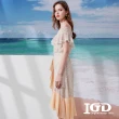 【IGD 英格麗】速達-網路獨賣款-夏日小碎花壓褶雪紡長洋裝(米白色)