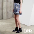 【IGD 英格麗】速達-網路獨賣款-幾何印花壓褶雪紡短裙(藍色)