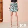 【IGD 英格麗】速達-網路獨賣款-幾何印花壓褶雪紡短裙(綠色)