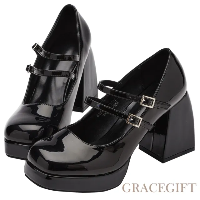 【Grace Gift】雙帶防水台高跟瑪莉珍鞋