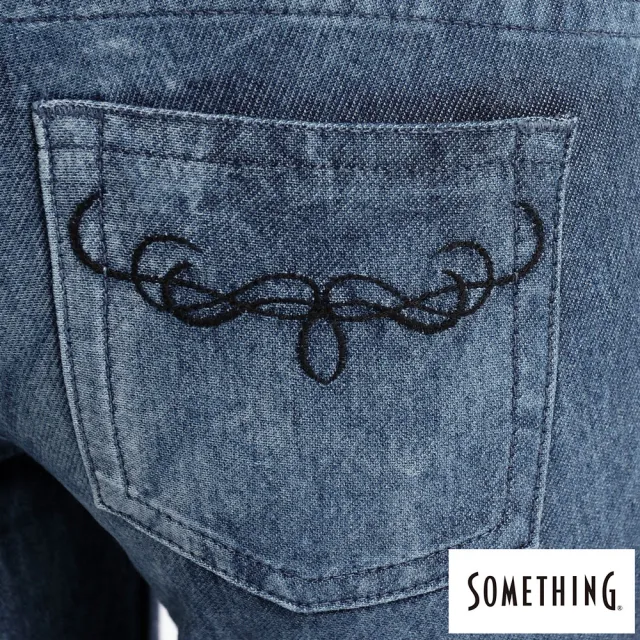 【SOMETHING】女裝 LADIVA都會線條刷色窄直筒褲(拔洗藍)