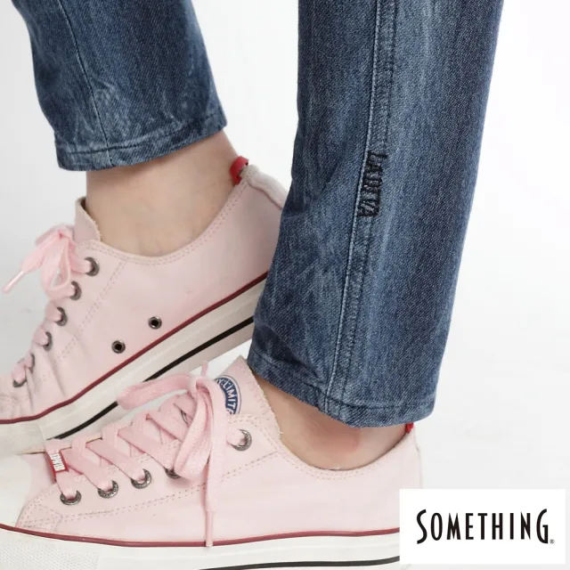 【SOMETHING】女裝 LADIVA都會線條刷色窄直筒褲(拔洗藍)