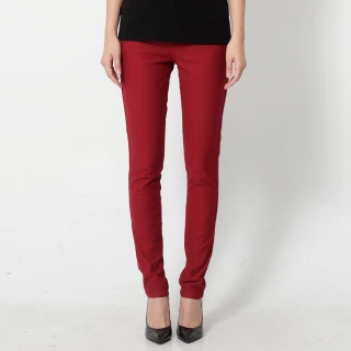 【SOMETHING】女裝 基本五袋窄直筒牛仔褲(紅色)