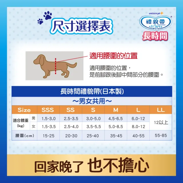 【Unicharm Pet 禮貌帶】長時間犬用禮貌帶/生理褲SSS-L(狗尿布/公母狗共用)