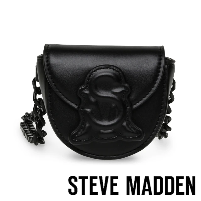 STEVE MADDEN BNOLAN 半圓皮革鍊條斜背包(黑色)