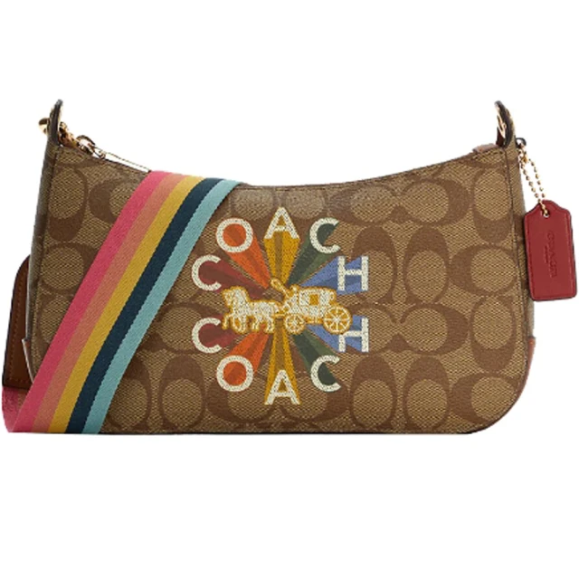 COACHCOACH Jes Baguette彩虹COACH字母x焦糖咖啡PVC滿版LOGO斜背法棍包