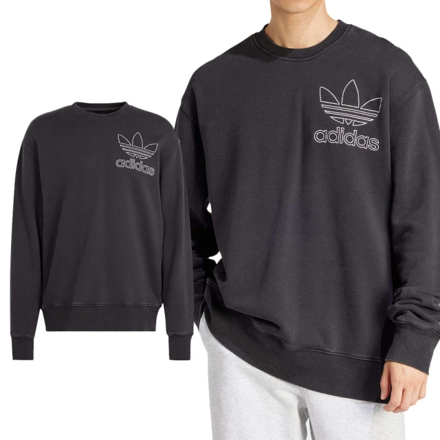 adidas 愛迪達 Outl Tref Crew 男款 黑色 國際碼 三葉草 大學T 上衣 運動 休閒 長袖 IU2350