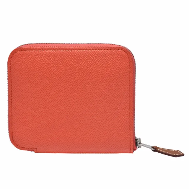 【Hermes 愛馬仕】經典silk in系列EPSOM小牛皮拉鍊絲巾短夾(橘紅色H082355CK-ROUGE)