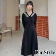 【UniStyle】海軍領長袖洋裝 韓系復古收腰連身裙 女 ZM131-9082(黑)